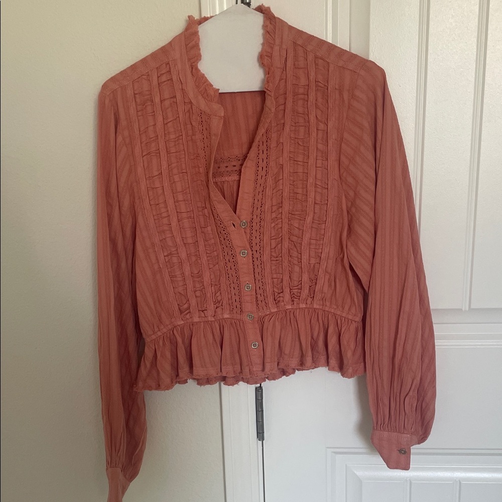 Pilcro Ruffled Coral Blouse